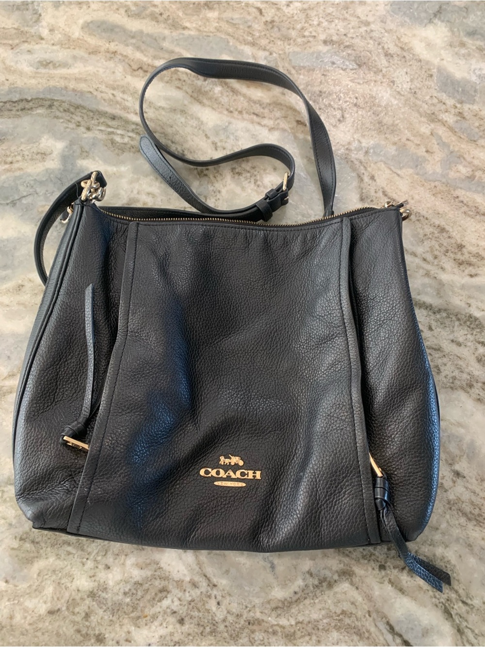 Coach Black Pebbled Leather Shoulder Crossbody with Gold Logo